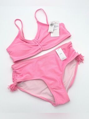 Old Navy Girls Pink Ribbed Bikini Set Size 14 XL  High Waisted Two-Pieces New